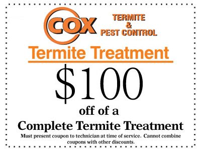 Coupon - $100 off of a complete termite treatment